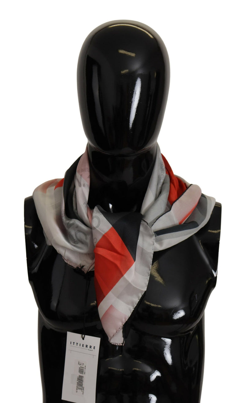 Gray Red Silk Shawl Foulard Wrap Scarf-Costume National-LabelTerrace.com