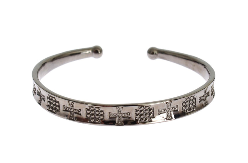 Gray Rhodium 925 Silver Bangle Bracelet-Nialaya-LabelTerrace.com