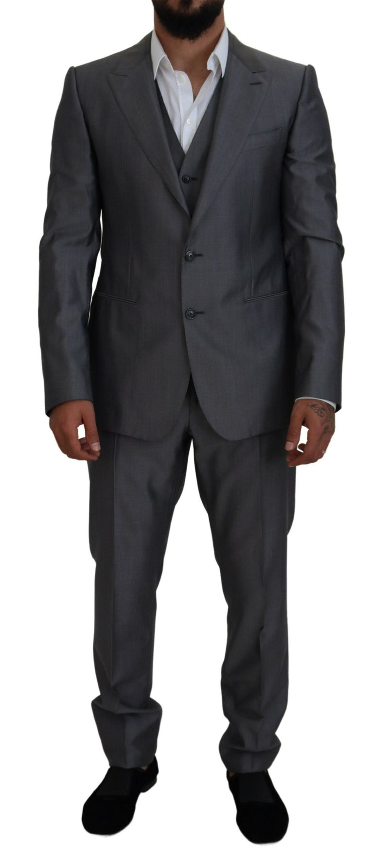 Gray SICILIA 3 Piece Slim Fit Suit-Dolce & Gabbana-LabelTerrace.com