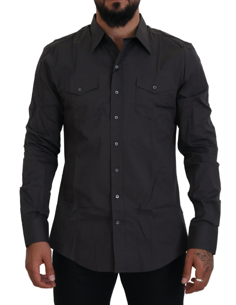 Gray SICILIA Slim Fit Stretch Dress Shirt-Dolce & Gabbana-LabelTerrace.com