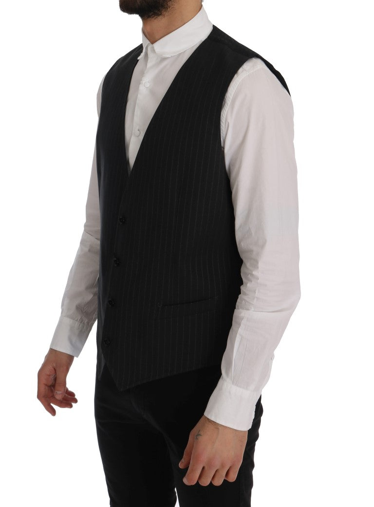 Gray STAFF Cotton Striped Vest-Dolce & Gabbana-LabelTerrace.com