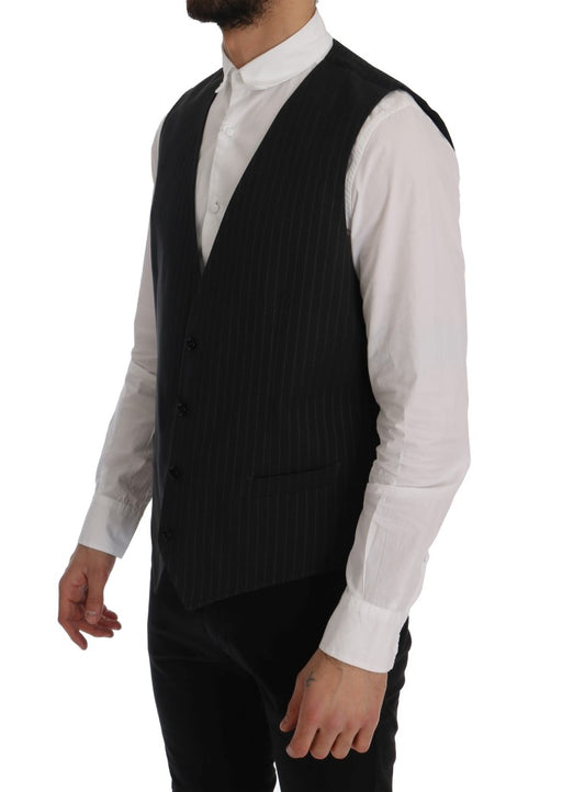 Gray STAFF Cotton Striped Vest-Dolce & Gabbana-LabelTerrace.com