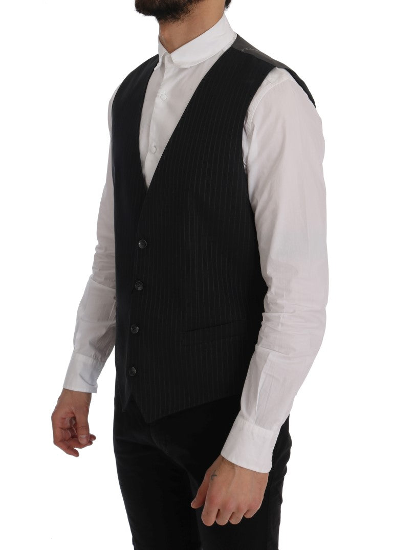 Gray STAFF Cotton Striped Vest-Dolce & Gabbana-LabelTerrace.com