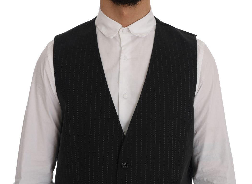Gray STAFF Cotton Striped Vest-Dolce & Gabbana-LabelTerrace.com