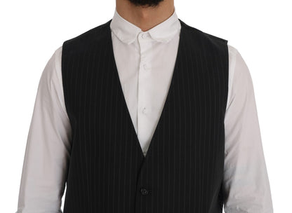 Gray STAFF Cotton Striped Vest-Dolce & Gabbana-LabelTerrace.com