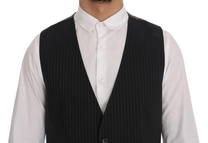Gray STAFF Cotton Striped Vest-Dolce & Gabbana-LabelTerrace.com