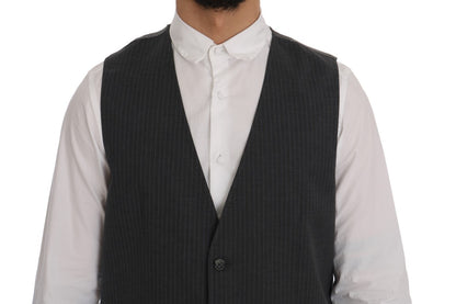 Gray STAFF Cotton Striped Vest-Dolce & Gabbana-LabelTerrace.com