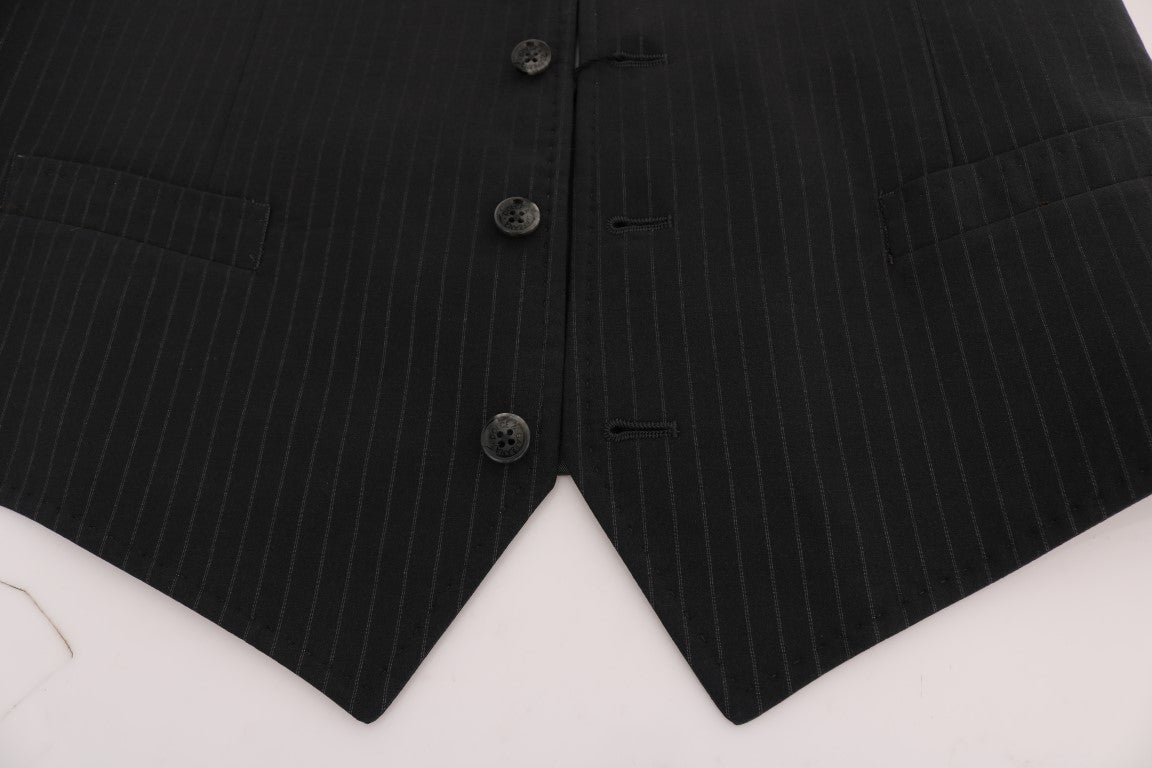 Gray STAFF Cotton Striped Vest-Dolce & Gabbana-LabelTerrace.com