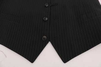 Gray STAFF Cotton Striped Vest-Dolce & Gabbana-LabelTerrace.com