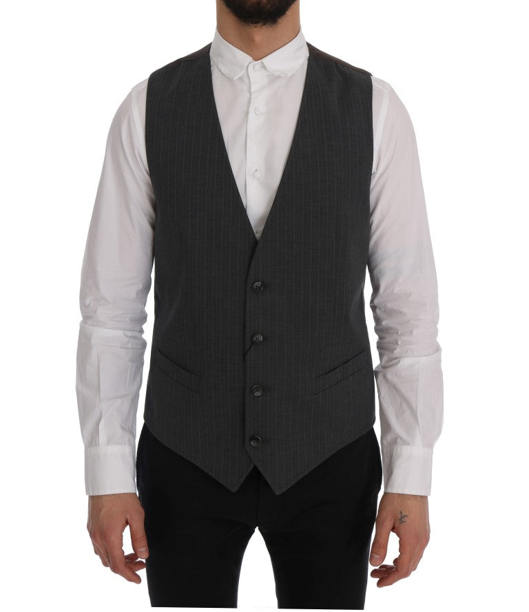 Gray STAFF Cotton Striped Vest-Dolce & Gabbana-LabelTerrace.com