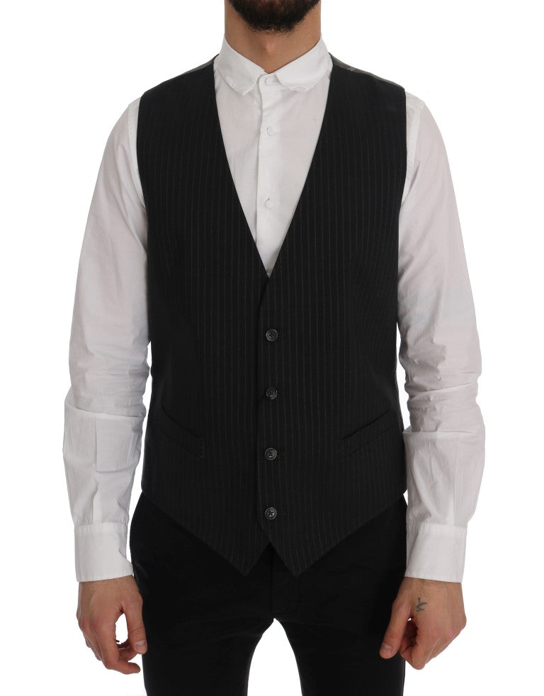 Gray STAFF Cotton Striped Vest-Dolce & Gabbana-LabelTerrace.com