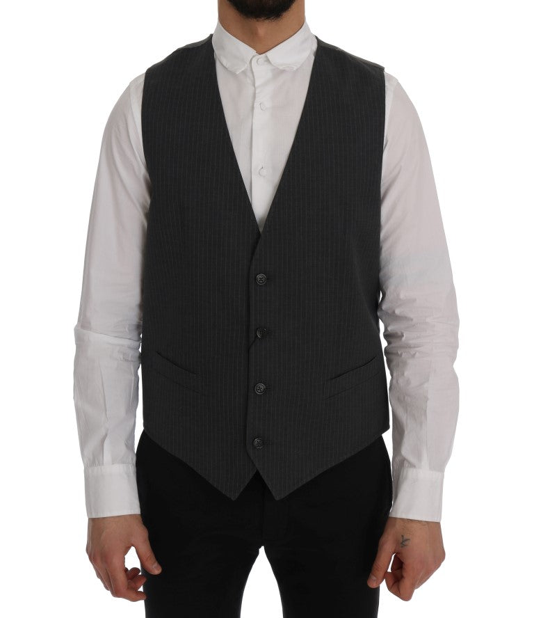 Gray STAFF Cotton Striped Vest-Dolce & Gabbana-LabelTerrace.com