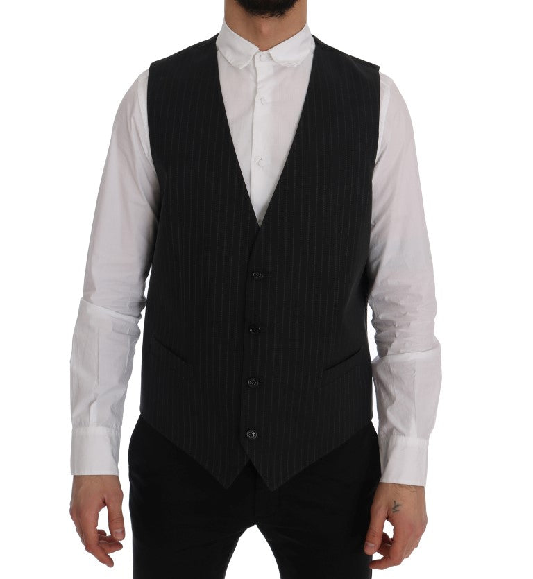 Gray STAFF Cotton Striped Vest-Dolce & Gabbana-LabelTerrace.com