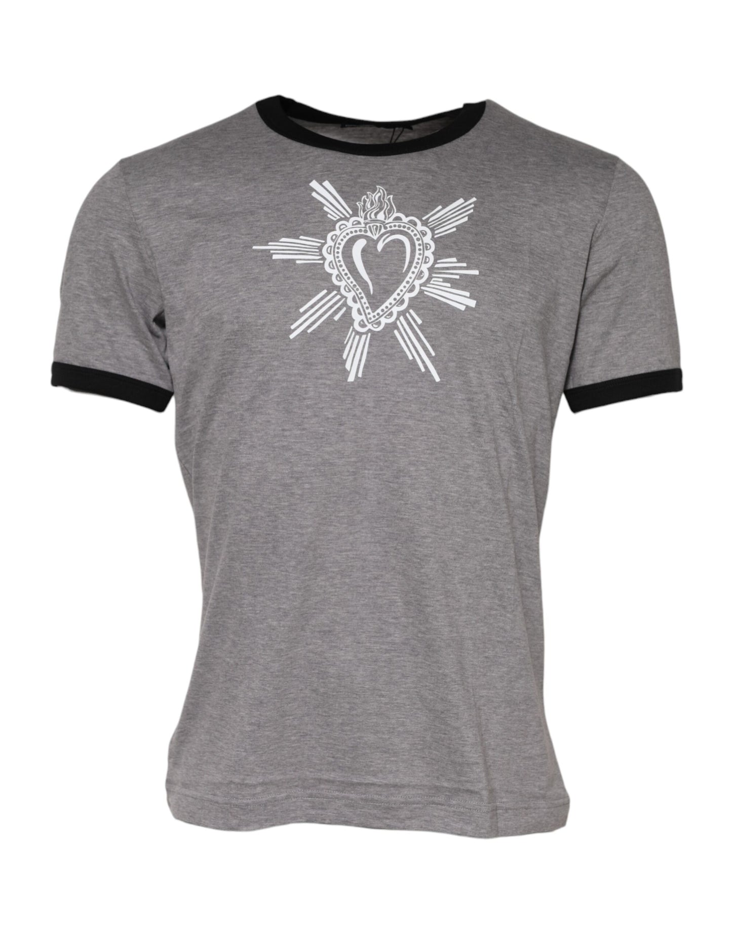 Gray Sacred Heart Cotton Crew Neck T-shirt-Dolce & Gabbana-LabelTerrace.com