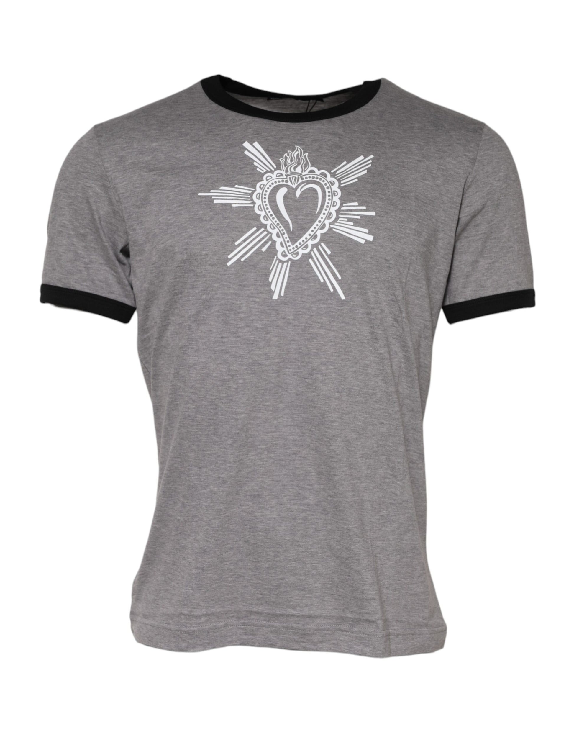 Gray Sacred Heart Cotton Crew Neck T-shirt-Dolce & Gabbana-LabelTerrace.com