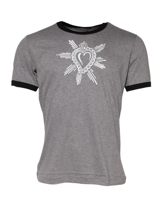 Gray Sacred Heart Cotton Crew Neck T-shirt-Dolce & Gabbana-LabelTerrace.com