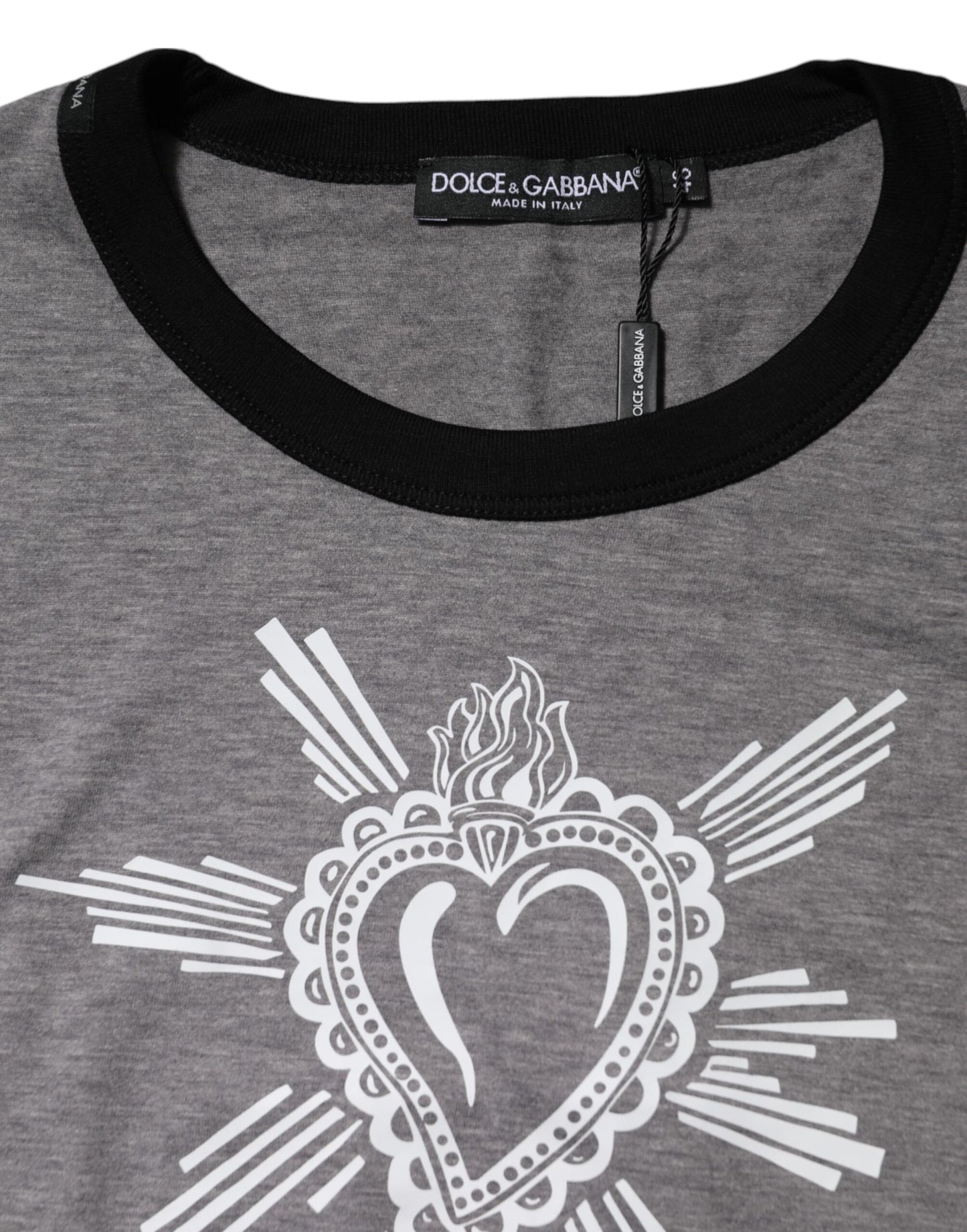 Gray Sacred Heart Cotton Crew Neck T-shirt-Dolce & Gabbana-LabelTerrace.com