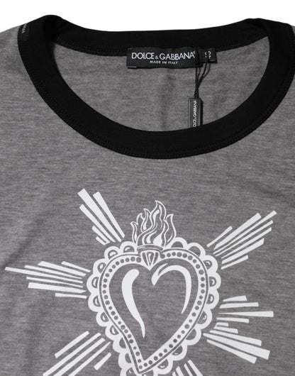 Gray Sacred Heart Cotton Crew Neck T-shirt-Dolce & Gabbana-LabelTerrace.com