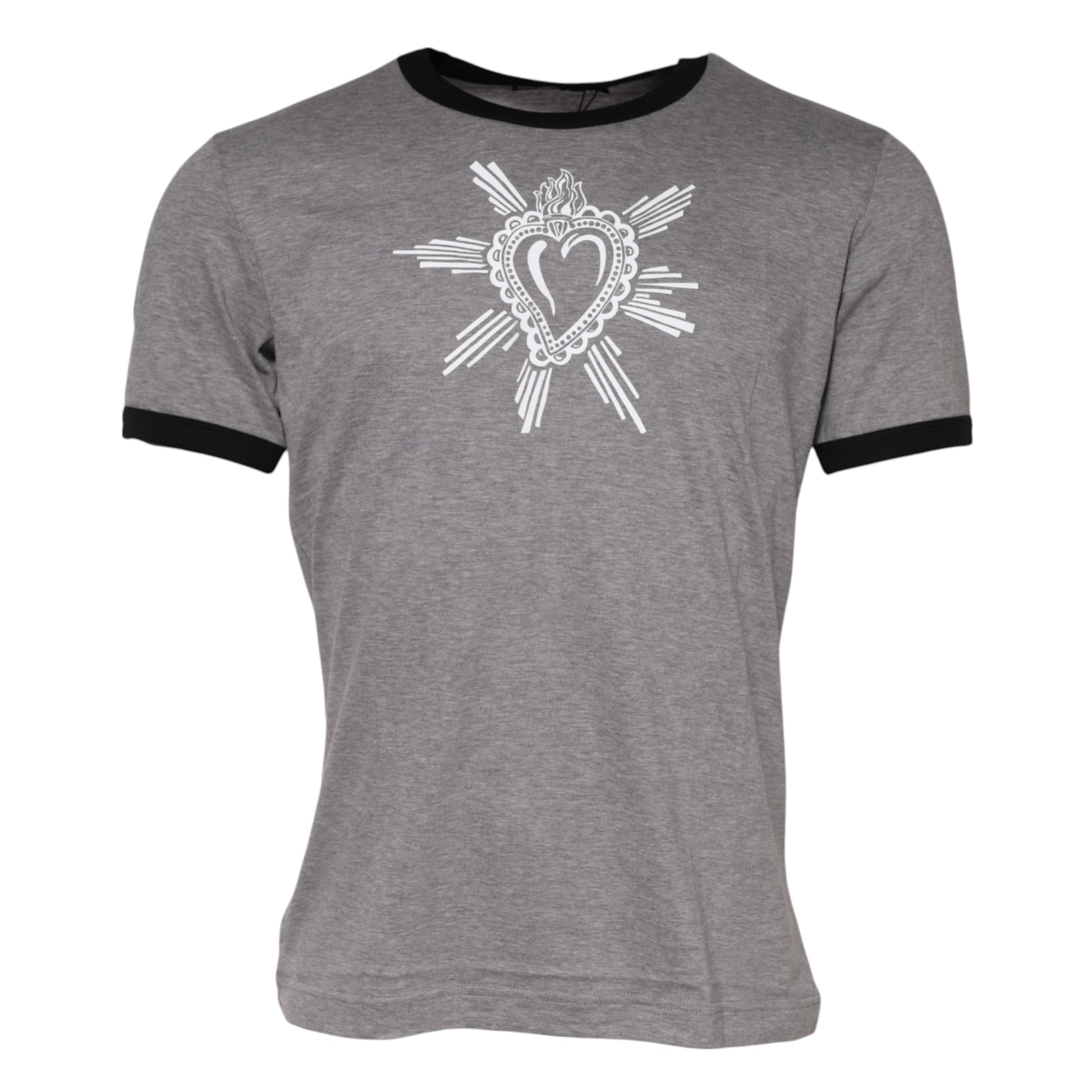 Gray Sacred Heart Cotton Crew Neck T-shirt-Dolce & Gabbana-LabelTerrace.com