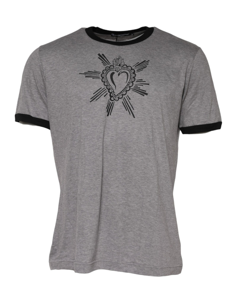 Gray Sacred Heart Cotton Crew Neck T-shirt-Dolce & Gabbana-LabelTerrace.com