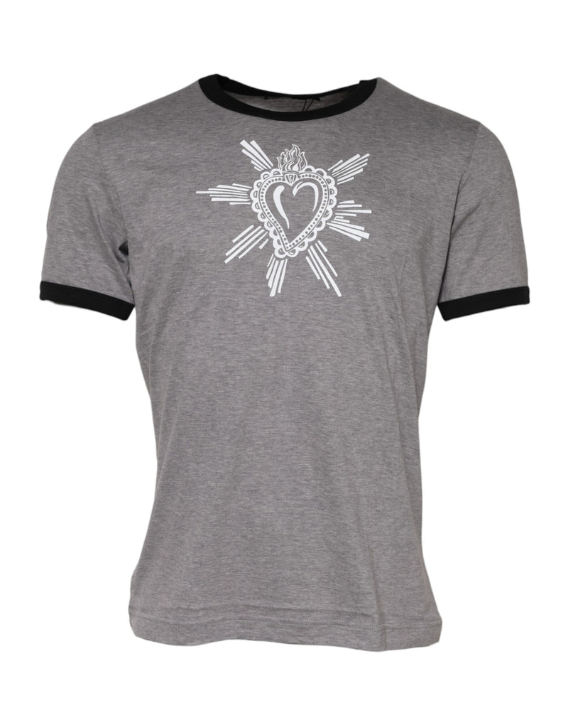 Gray Sacred Heart Cotton Crew Neck T-shirt-Dolce & Gabbana-LabelTerrace.com