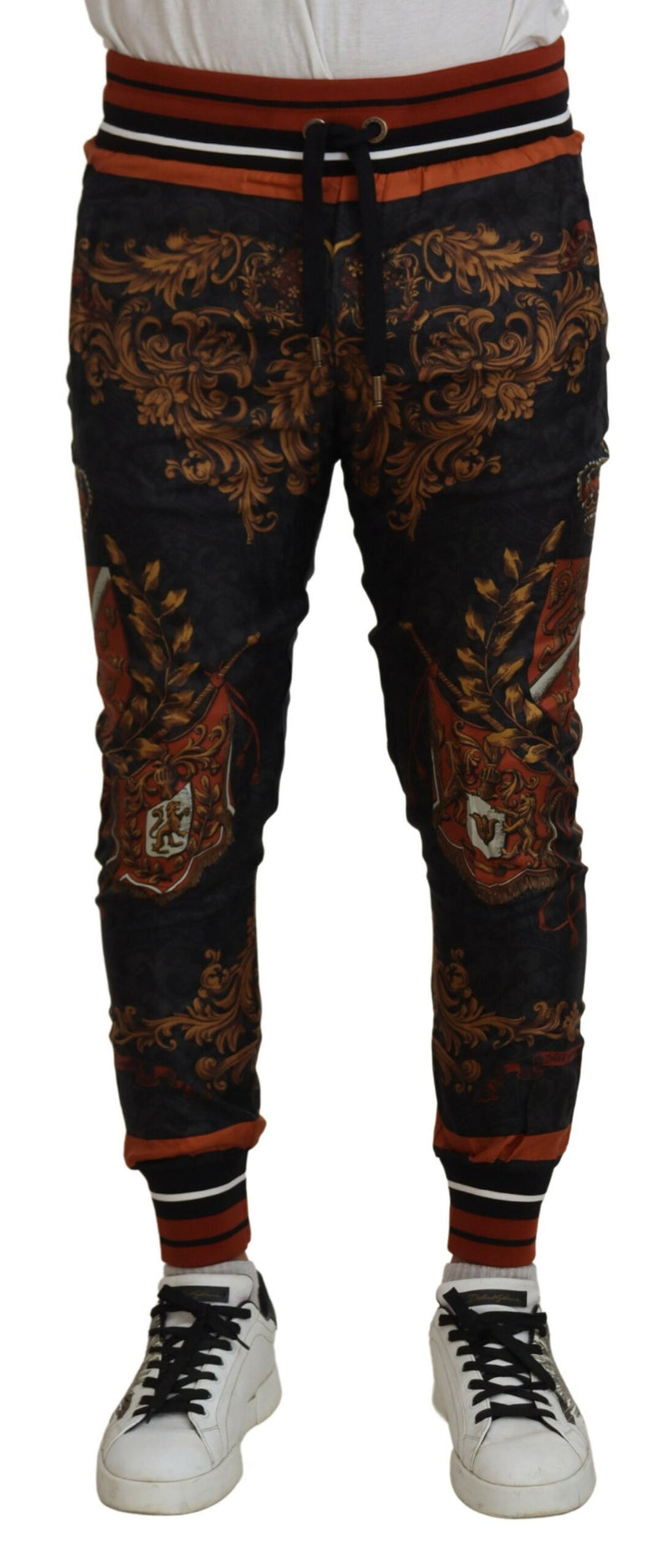 Gray Silk Baroque Crown Trousers Sport Pants-Dolce & Gabbana-LabelTerrace.com