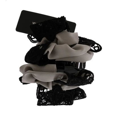 Gray Silk Black Lace Hair Claw-Dolce & Gabbana-LabelTerrace.com