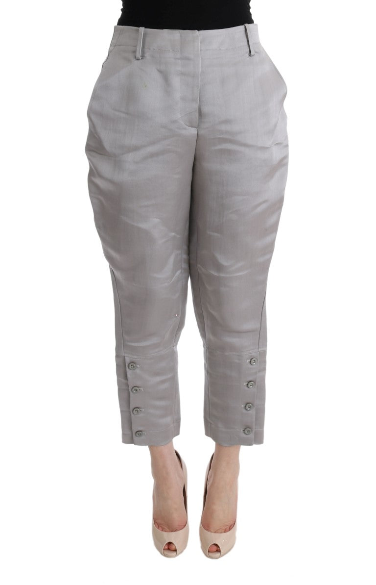 Gray Silk Cropped Casual Pants-Ermanno Scervino-LabelTerrace.com