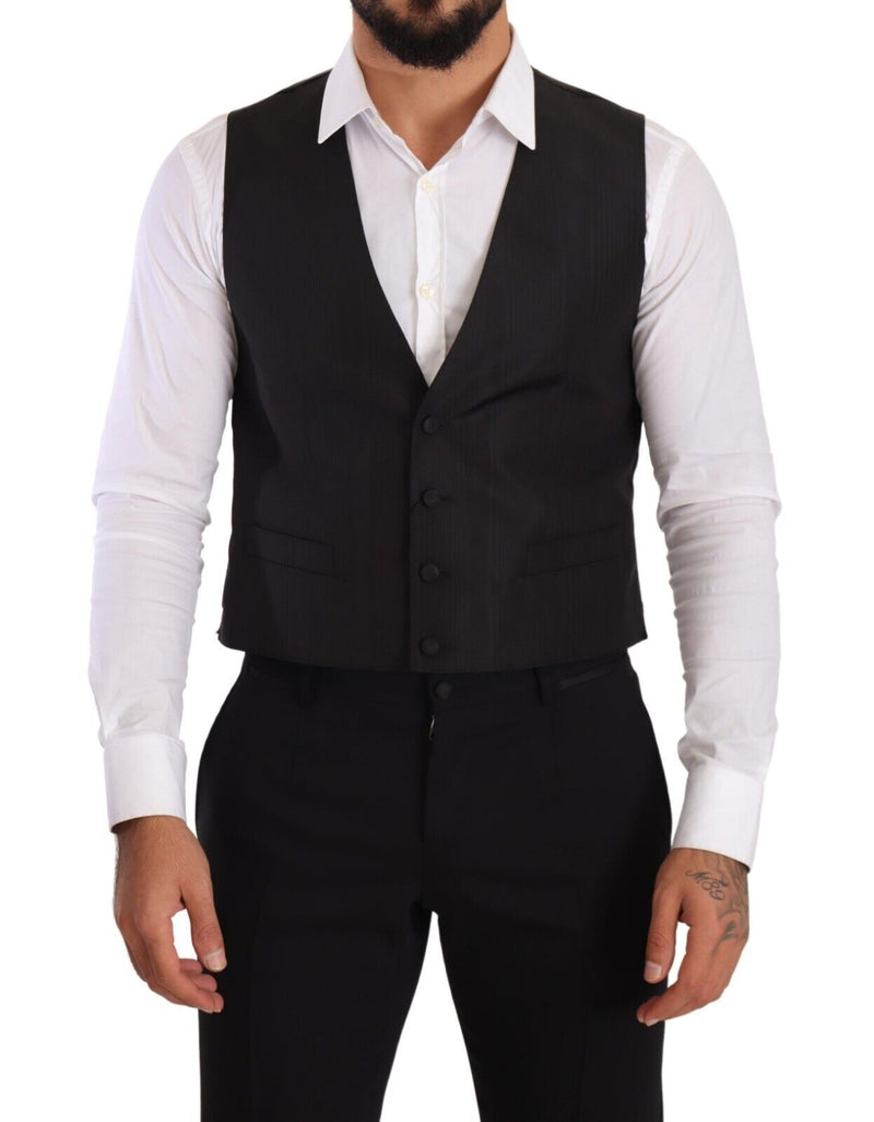 Gray Silk Slim Fit Waistcoat Formal Vest-Dolce & Gabbana-LabelTerrace.com