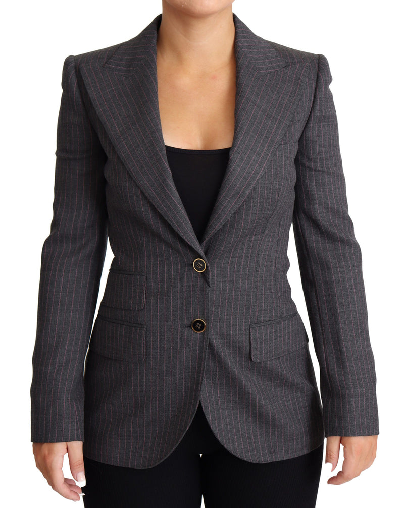 Gray Single Breasted Fitted Blazer Wool Jacket-Dolce & Gabbana-LabelTerrace.com