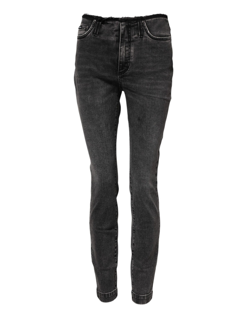 Gray Skinny Cotton Mid Waisted Denim Jeans-Dolce & Gabbana-LabelTerrace.com
