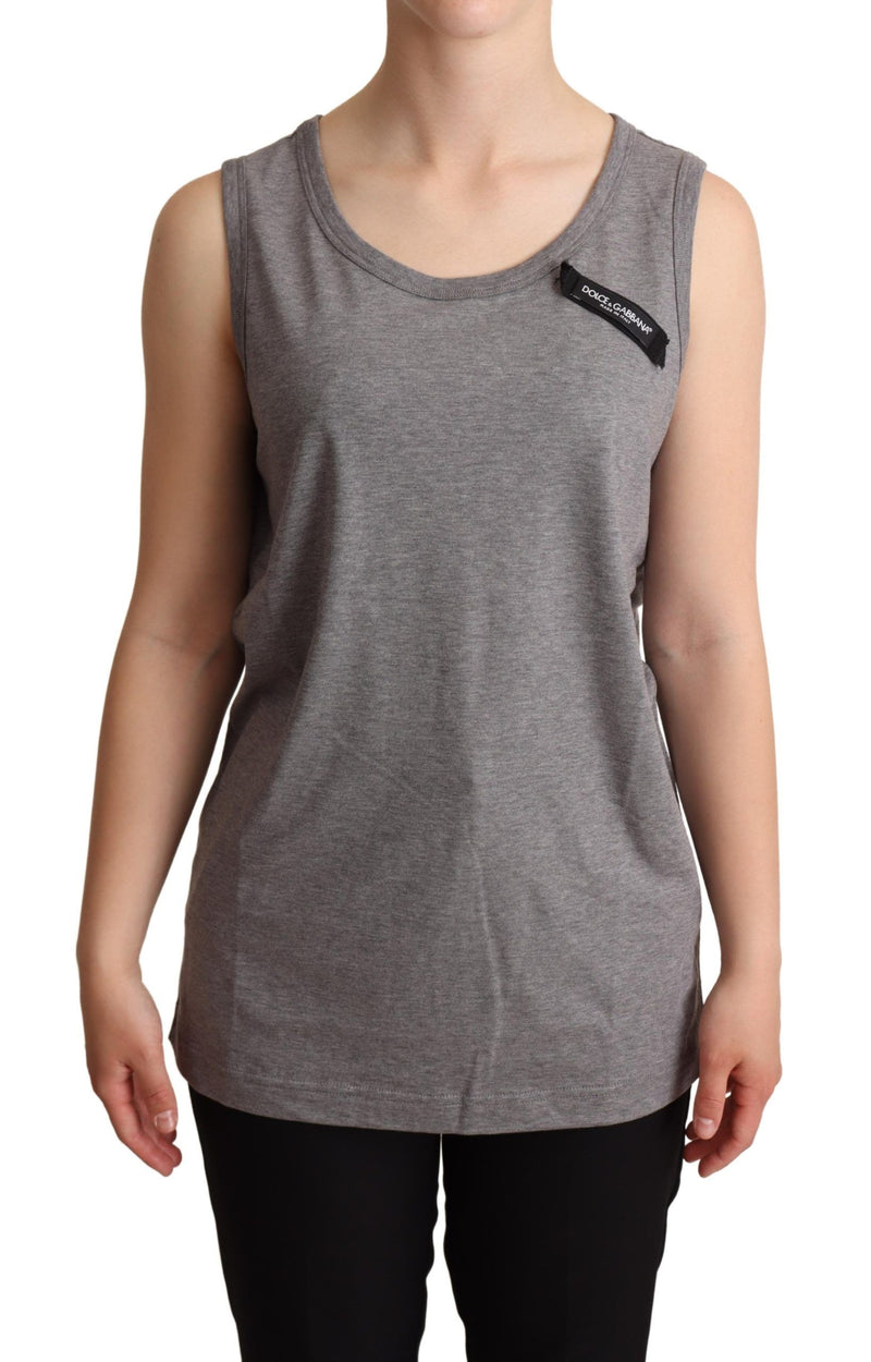 Gray Sleeveless Round Neck Tank Top T-shirt-Dolce & Gabbana-LabelTerrace.com
