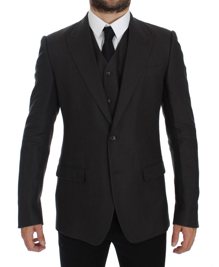 Gray Slim Fit Linen Blazer Jacket-Dolce & Gabbana-LabelTerrace.com