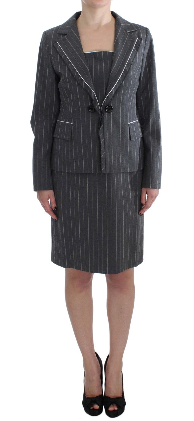 Gray Stretch Suit Sheath Dress & Blazer Set-BENCIVENGA-LabelTerrace.com