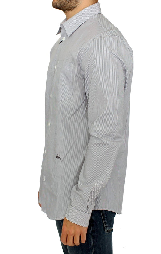 Gray Striped Cotton Casual Shirt-GF Ferre-LabelTerrace.com