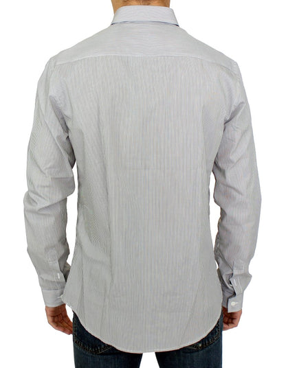 Gray Striped Cotton Casual Shirt-GF Ferre-LabelTerrace.com
