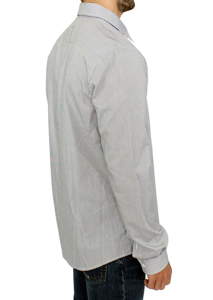 Gray Striped Cotton Casual Shirt-GF Ferre-LabelTerrace.com