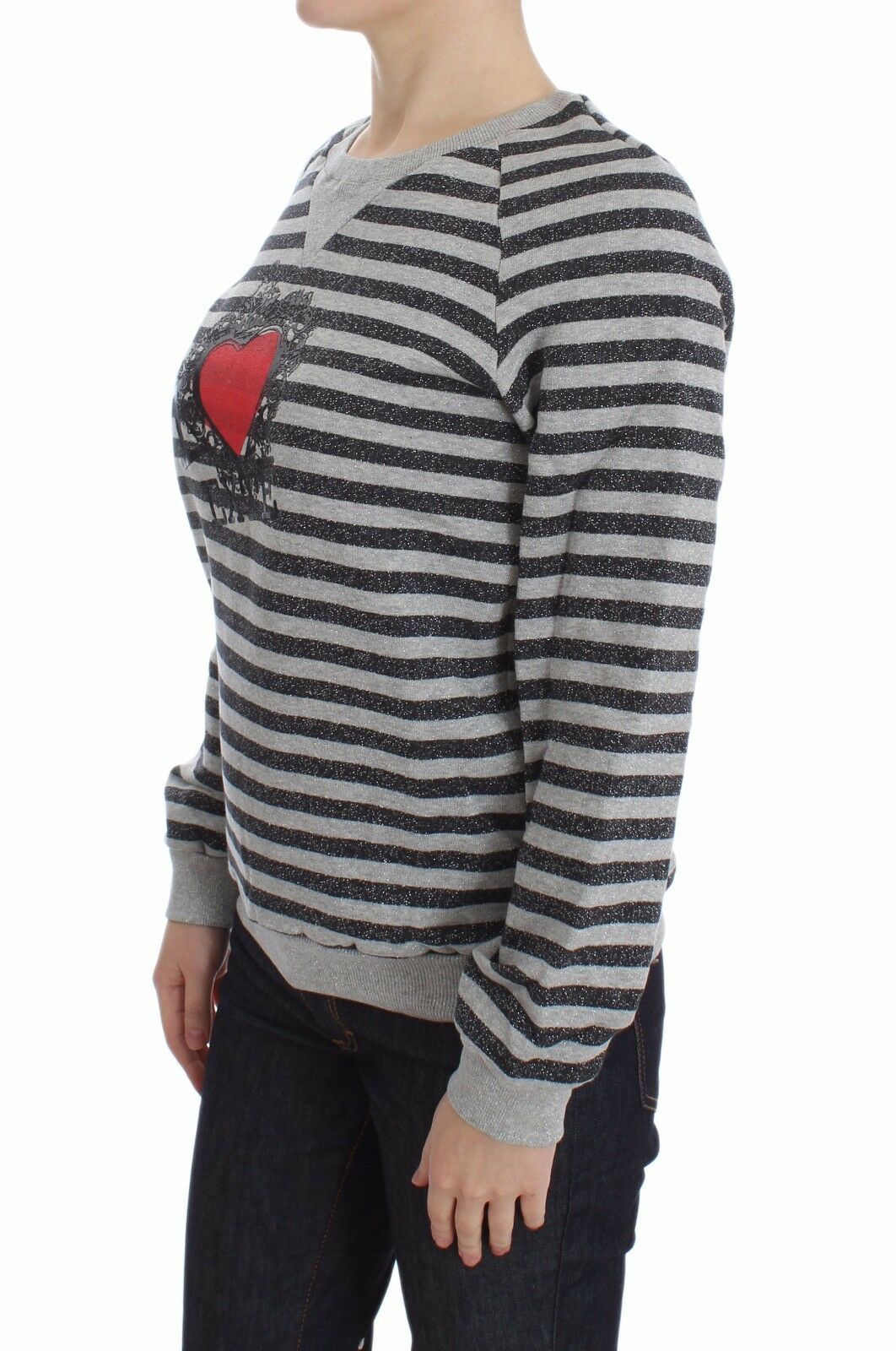 Gray Striped Cotton Crewneck Sweater-Exte-LabelTerrace.com