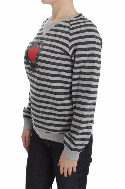 Gray Striped Cotton Crewneck Sweater-Exte-LabelTerrace.com