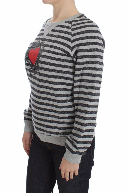 Gray Striped Cotton Crewneck Sweater-Exte-LabelTerrace.com