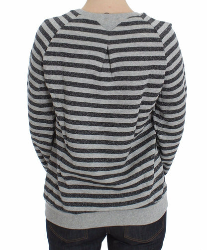Gray Striped Cotton Crewneck Sweater-Exte-LabelTerrace.com