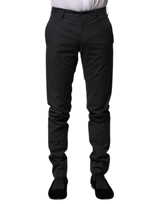 Gray Striped Cotton Formal Pants-Dolce & Gabbana-LabelTerrace.com