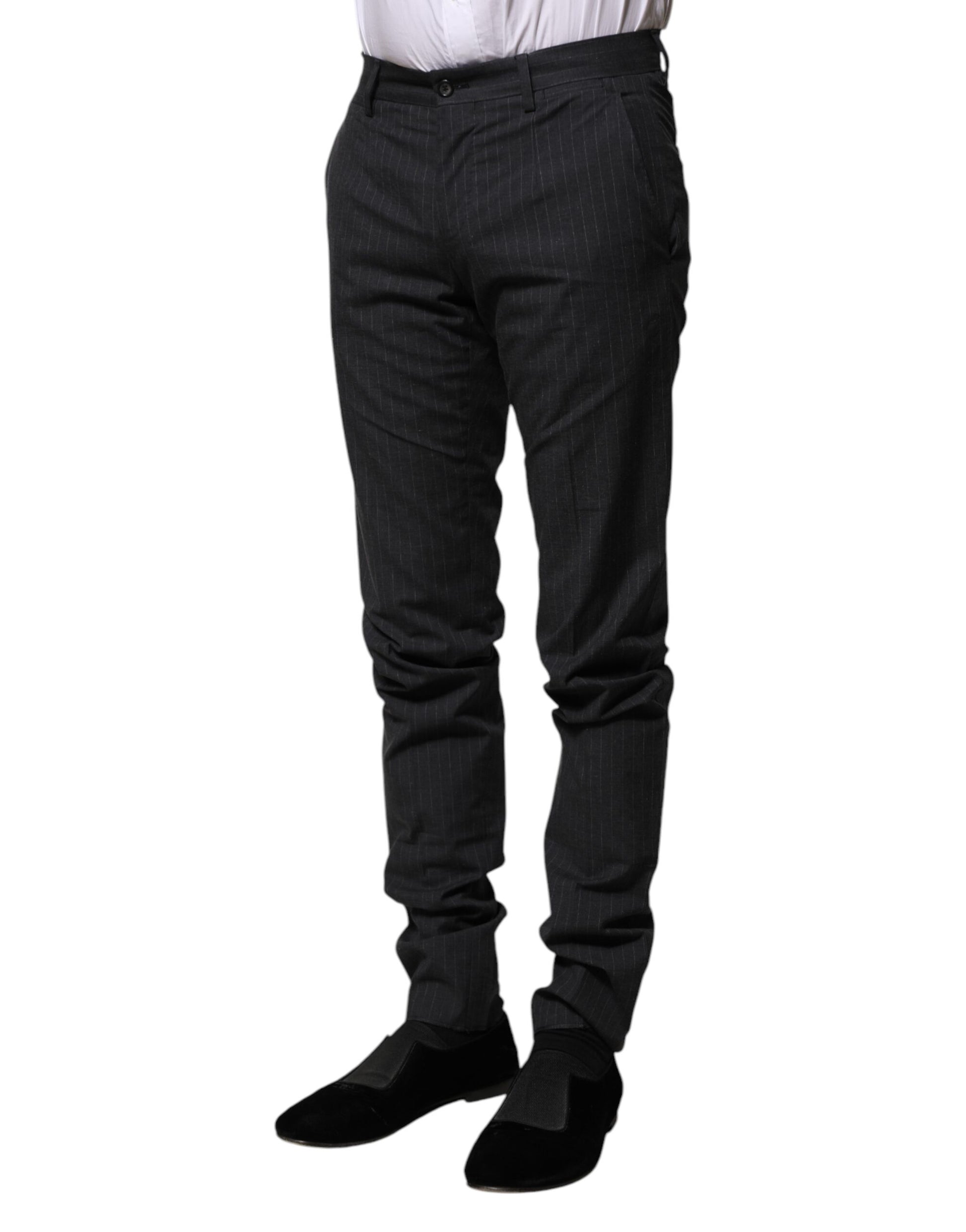 Gray Striped Cotton Formal Pants-Dolce & Gabbana-LabelTerrace.com