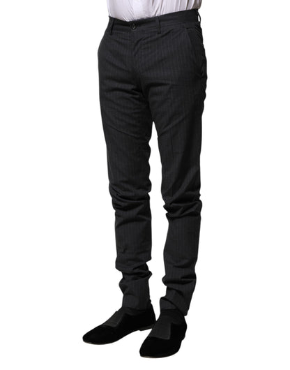 Gray Striped Cotton Formal Pants-Dolce & Gabbana-LabelTerrace.com