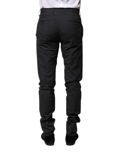 Gray Striped Cotton Formal Pants-Dolce & Gabbana-LabelTerrace.com