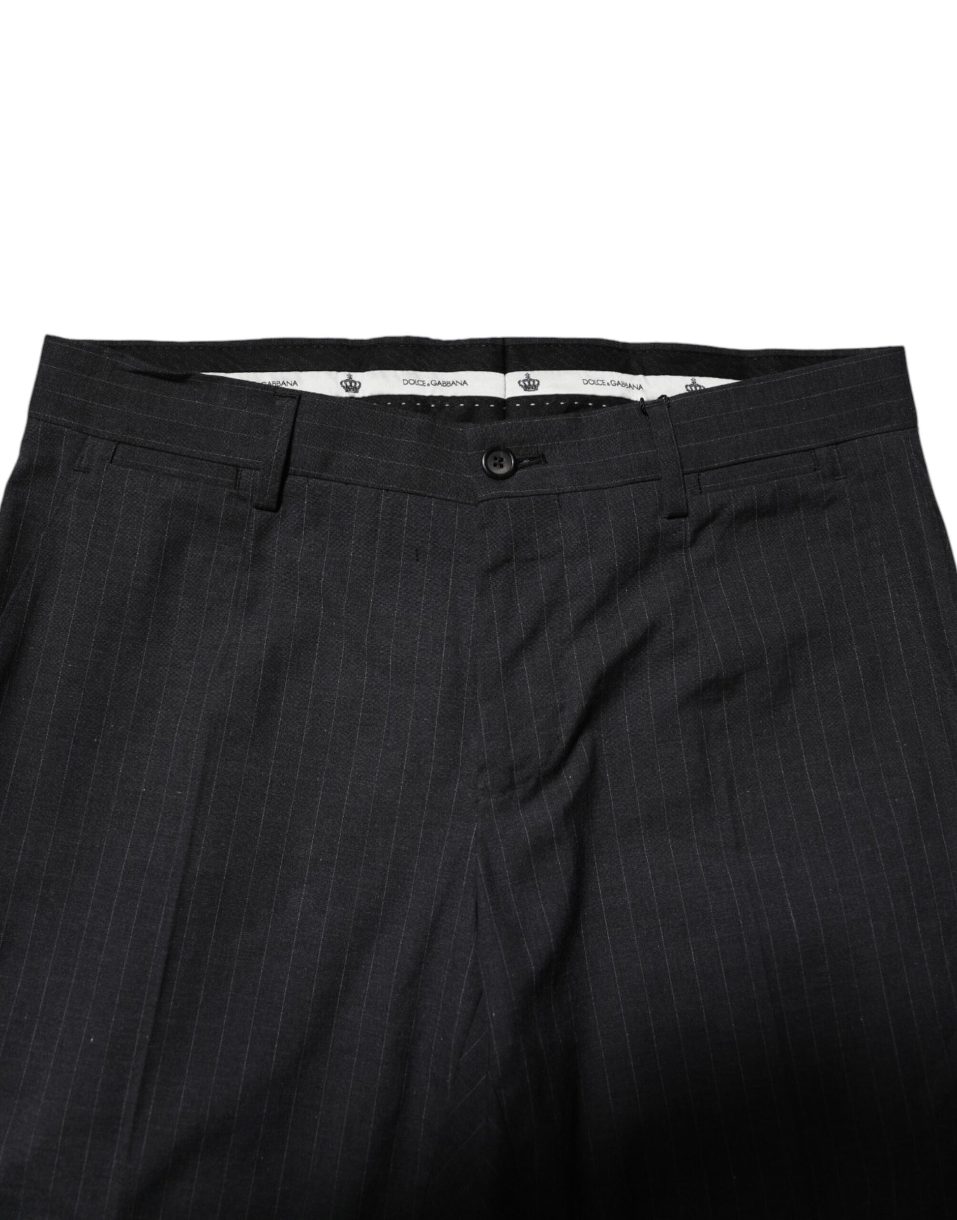 Gray Striped Cotton Formal Pants-Dolce & Gabbana-LabelTerrace.com