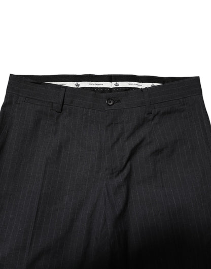 Gray Striped Cotton Formal Pants-Dolce & Gabbana-LabelTerrace.com