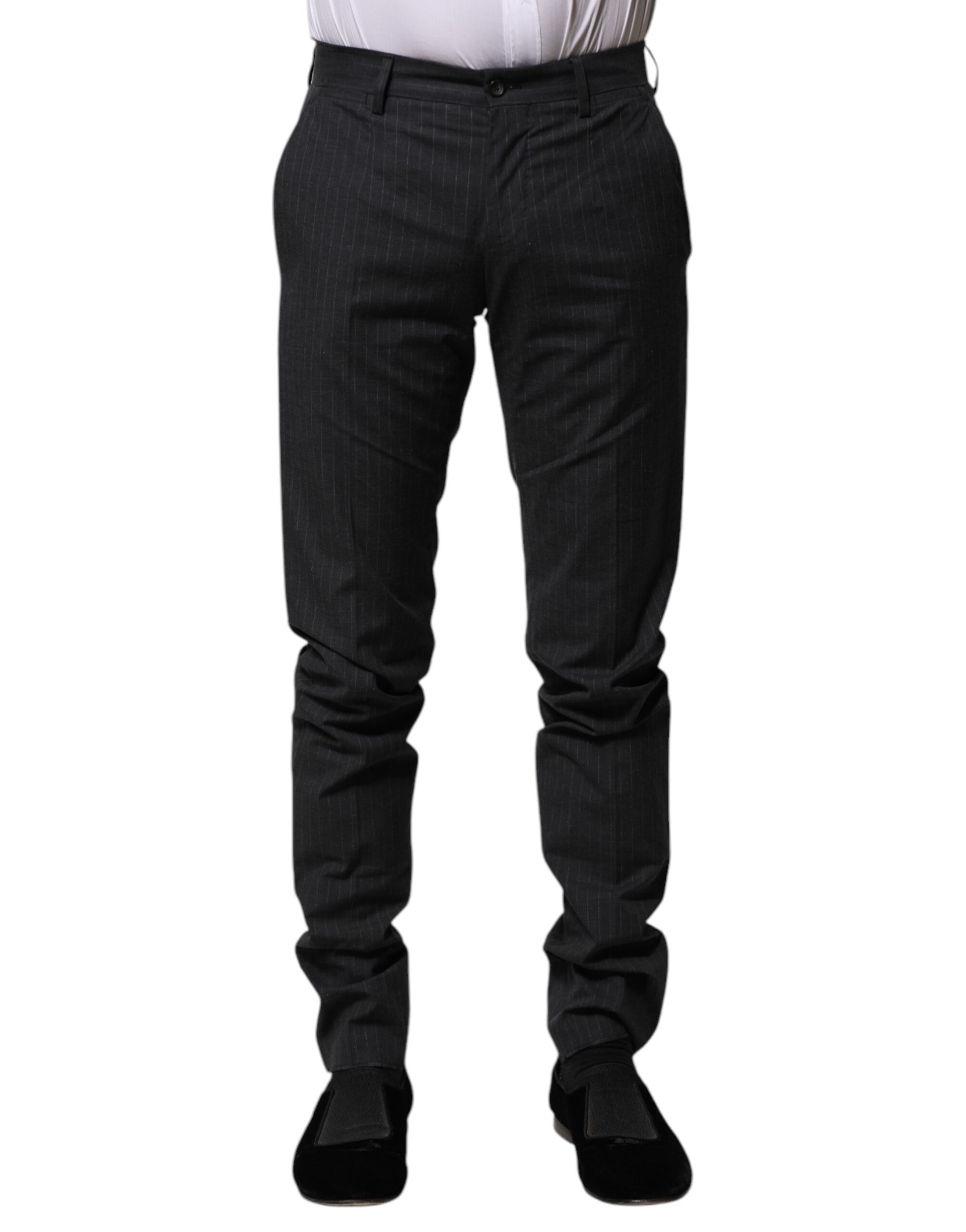 Gray Striped Cotton Formal Pants-Dolce & Gabbana-LabelTerrace.com