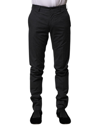 Gray Striped Cotton Formal Pants-Dolce & Gabbana-LabelTerrace.com