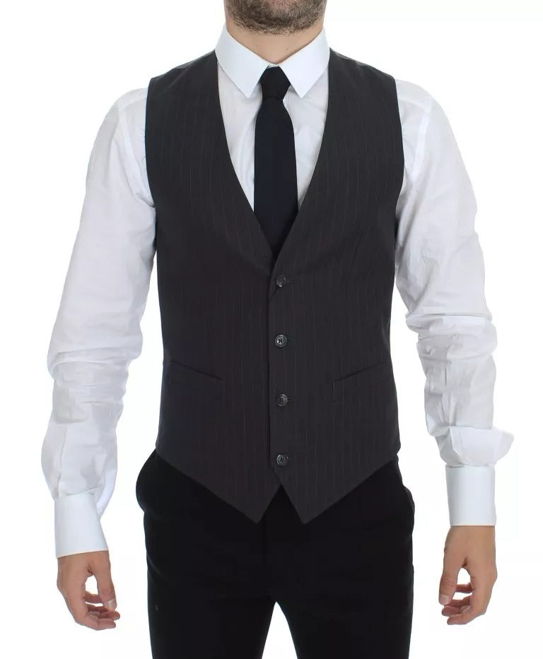 Gray Striped Formal Dress Gilet Vest-Dolce & Gabbana-LabelTerrace.com